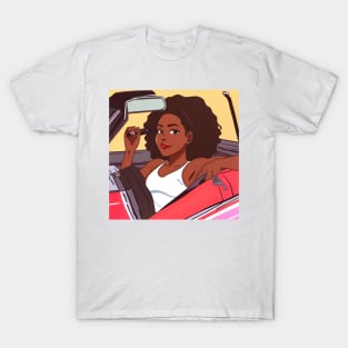 black girl in a car with red lips T-Shirt